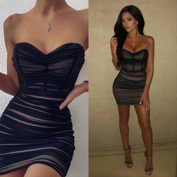 Nookie Dresses & Skirts - Nookie Dita Mesh Strapless Cocktail Party Mini Dress Black Nude
